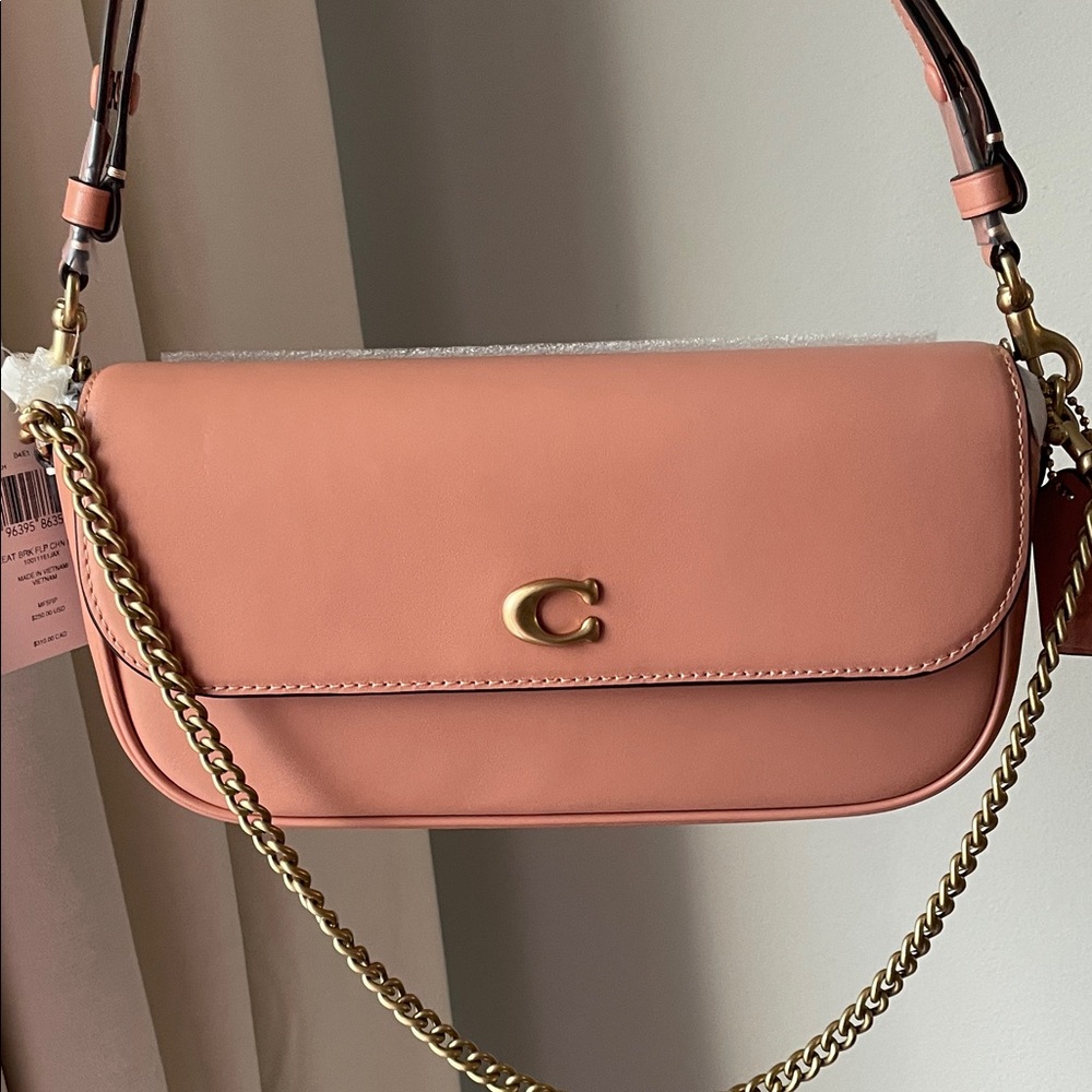 Authentic Coach Brook flap Leather Shoulder Bag in Peach NWT